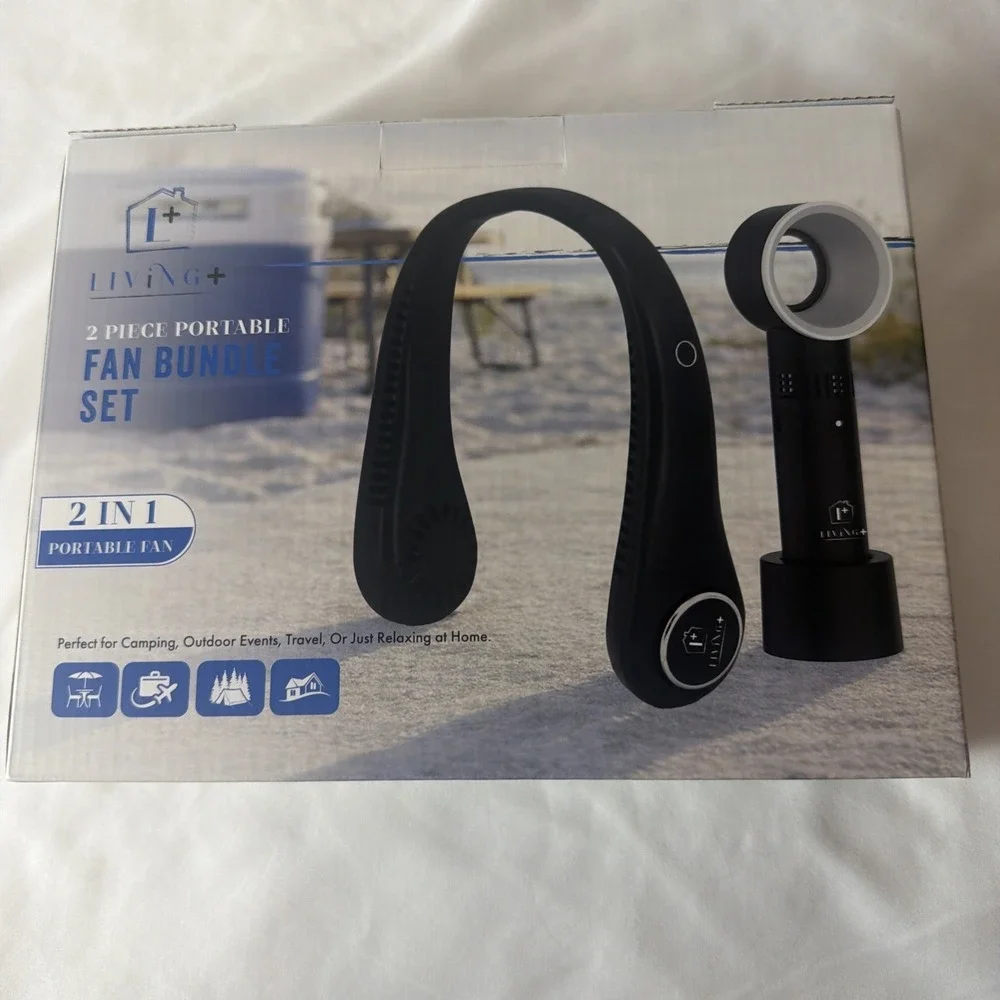 Living+ 2 Piece Portable Fan Bundle USB-C Charging NISB